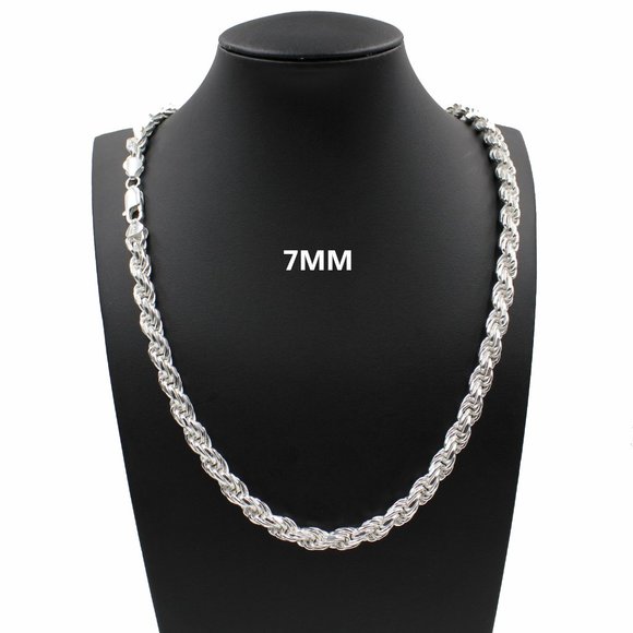 JewelzKing Other - Real 925 SOLID Sterling Silver 7mm Rope Chain Necklace 24" inch